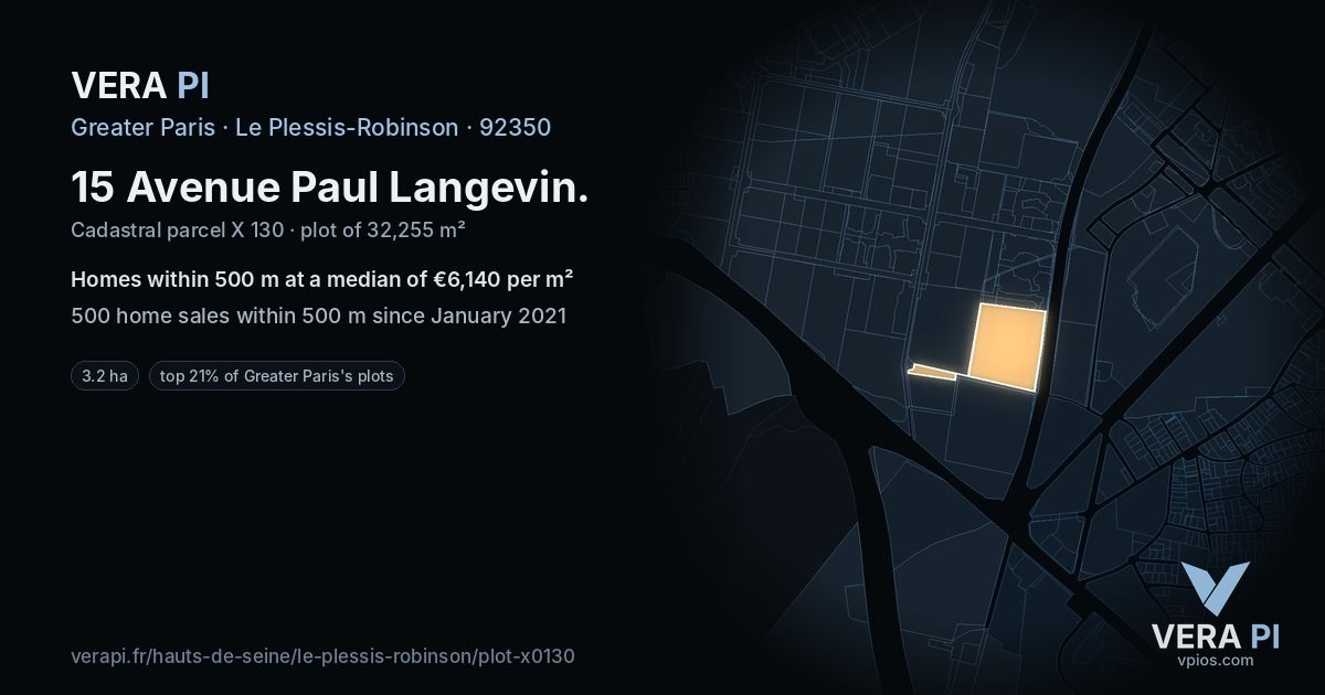 15 Avenue Paul Langevin, Le Plessis-Robinson at night – the plot lit, the parcels around coloured by the prices near them