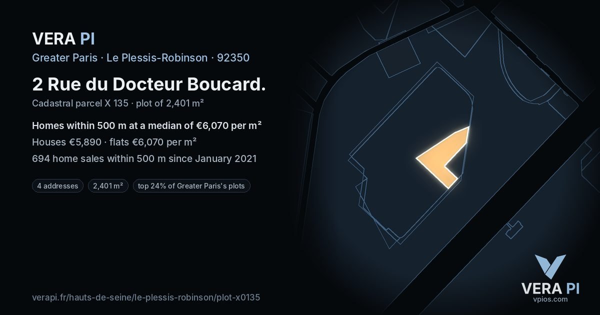 2 Rue du Docteur Boucard, Le Plessis-Robinson at night – the plot lit, the parcels around coloured by the prices near them
