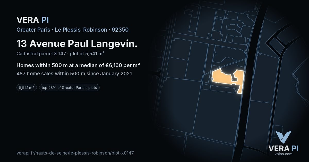13 Avenue Paul Langevin, Le Plessis-Robinson at night – the plot lit, the parcels around coloured by the prices near them