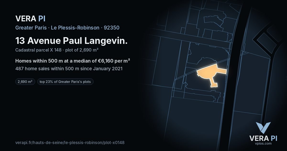13 Avenue Paul Langevin, Le Plessis-Robinson at night – the plot lit, the parcels around coloured by the prices near them