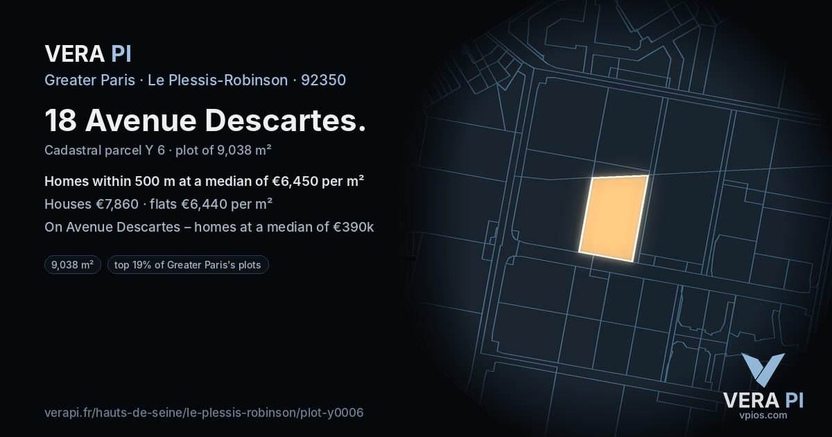 18 Avenue Descartes, Le Plessis-Robinson at night – the plot lit, the parcels around coloured by the prices near them
