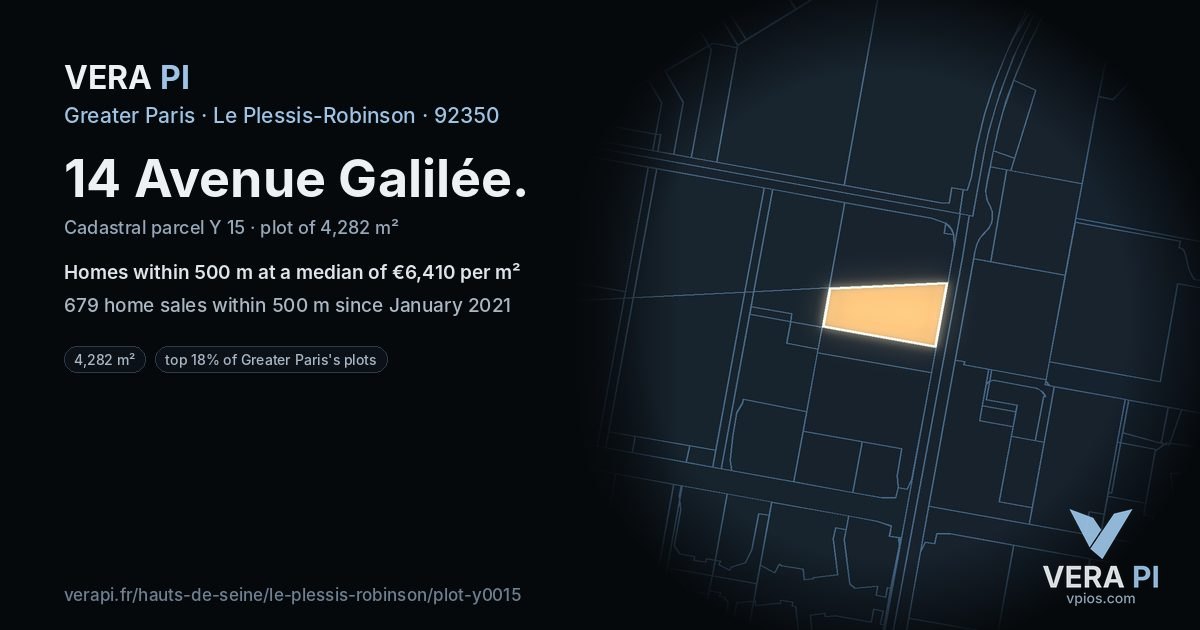 14 Avenue Galilée, Le Plessis-Robinson at night – the plot lit, the parcels around coloured by the prices near them
