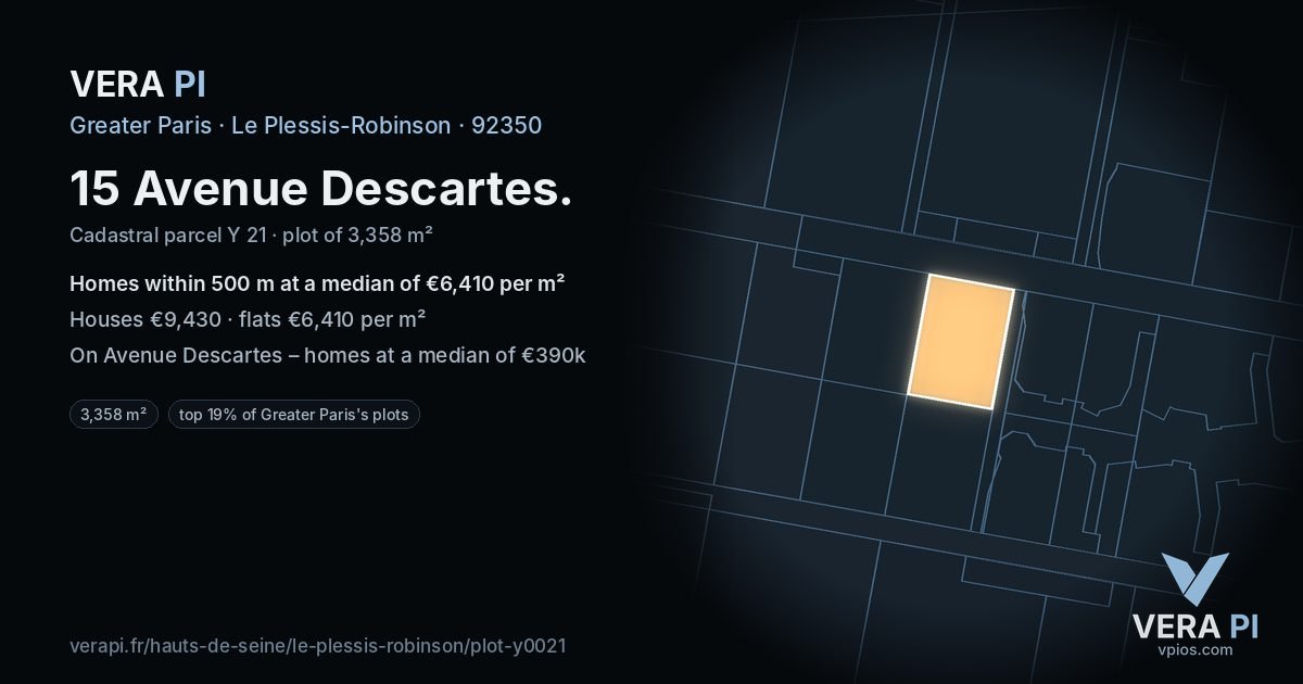 15 Avenue Descartes, Le Plessis-Robinson at night – the plot lit, the parcels around coloured by the prices near them