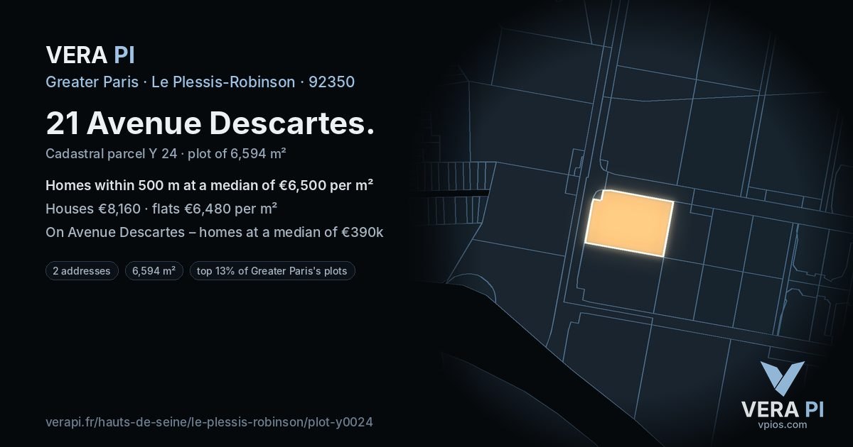 21 Avenue Descartes, Le Plessis-Robinson at night – the plot lit, the parcels around coloured by the prices near them