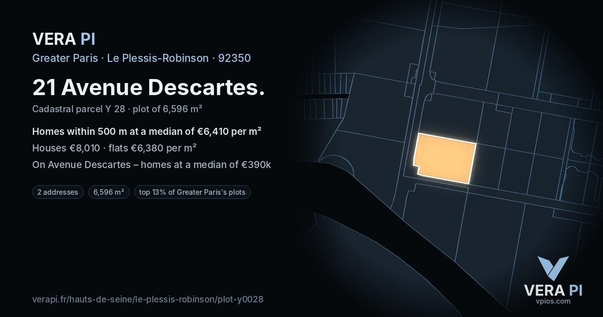 21 Avenue Descartes, Le Plessis-Robinson at night – the plot lit, the parcels around coloured by the prices near them