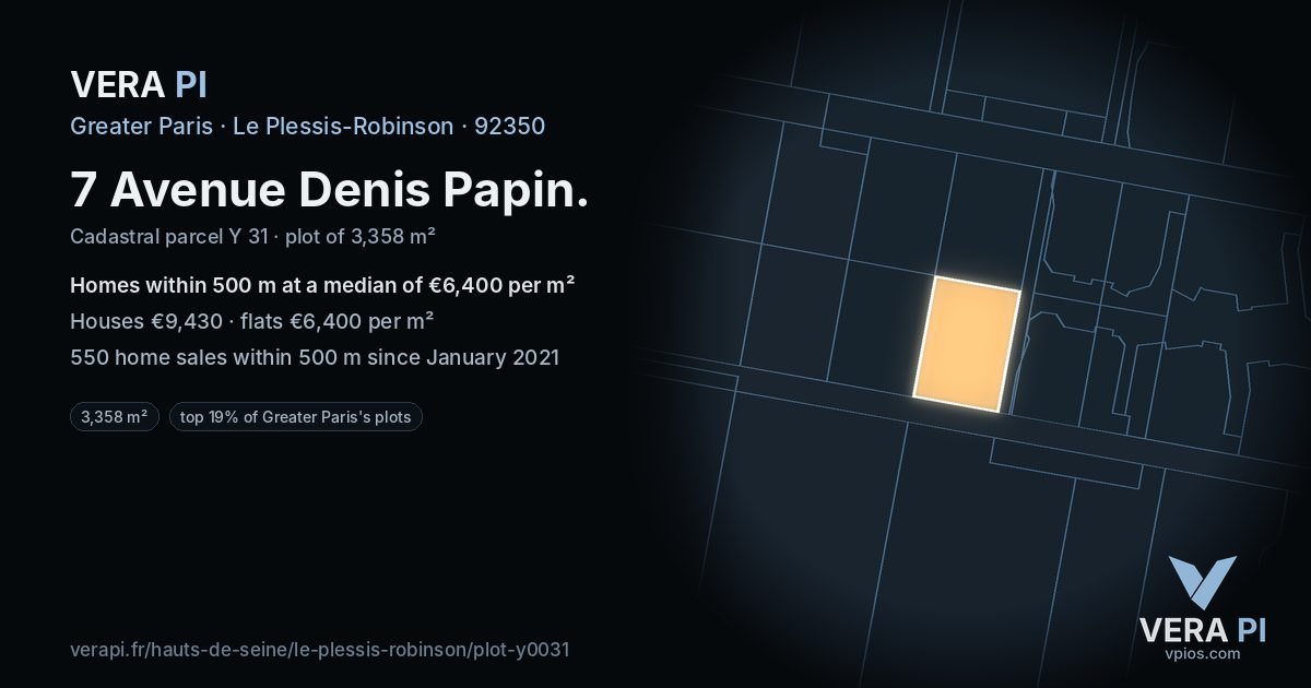 7 Avenue Denis Papin, Le Plessis-Robinson at night – the plot lit, the parcels around coloured by the prices near them