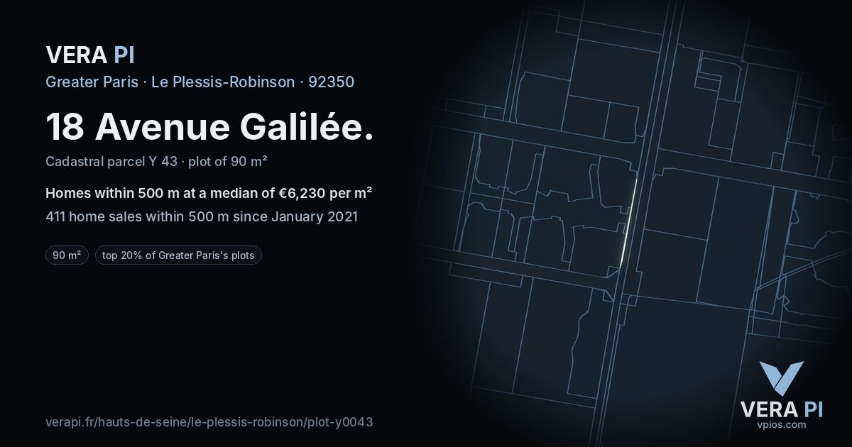 18 Avenue Galilée, Le Plessis-Robinson at night – the plot lit, the parcels around coloured by the prices near them