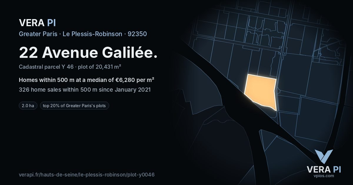 22 Avenue Galilée, Le Plessis-Robinson at night – the plot lit, the parcels around coloured by the prices near them