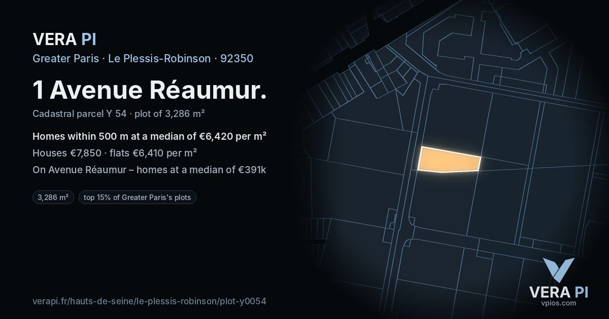 1 Avenue Réaumur, Le Plessis-Robinson at night – the plot lit, the parcels around coloured by the prices near them