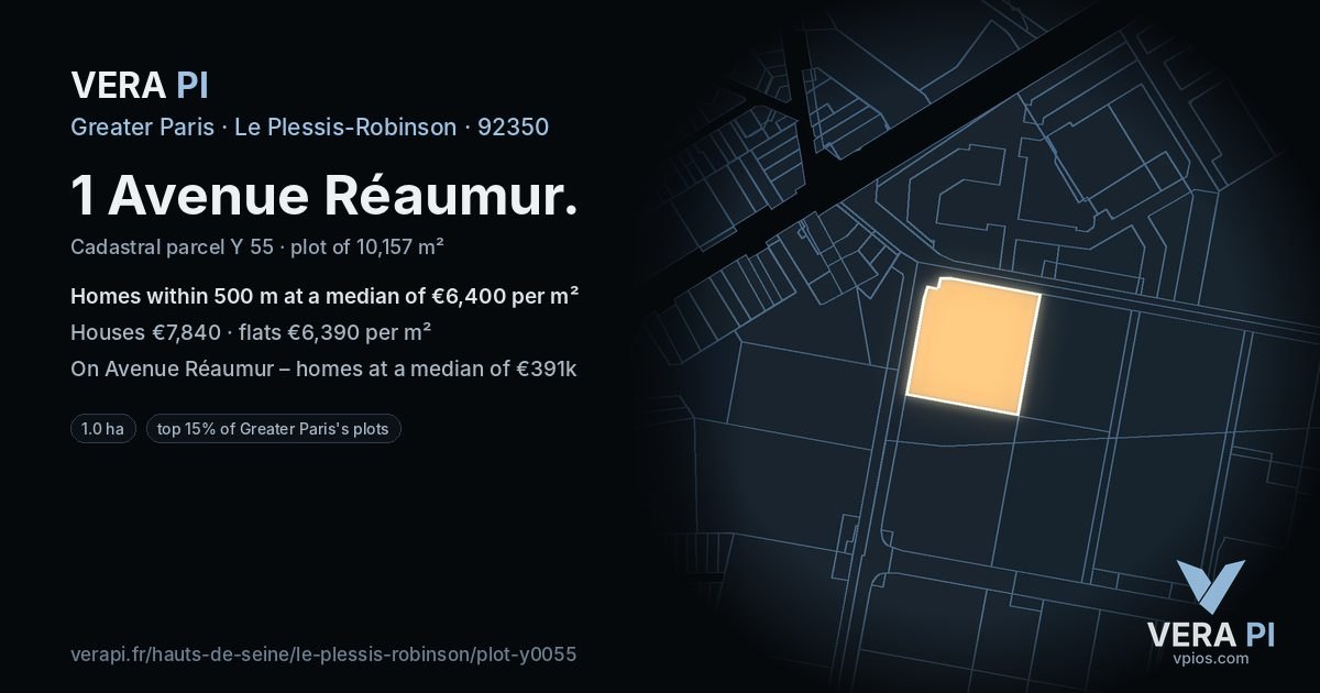 1 Avenue Réaumur, Le Plessis-Robinson at night – the plot lit, the parcels around coloured by the prices near them