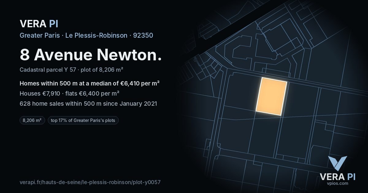 8 Avenue Newton, Le Plessis-Robinson at night – the plot lit, the parcels around coloured by the prices near them