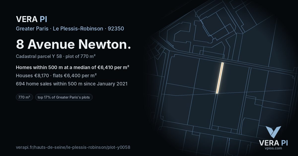 8 Avenue Newton, Le Plessis-Robinson at night – the plot lit, the parcels around coloured by the prices near them