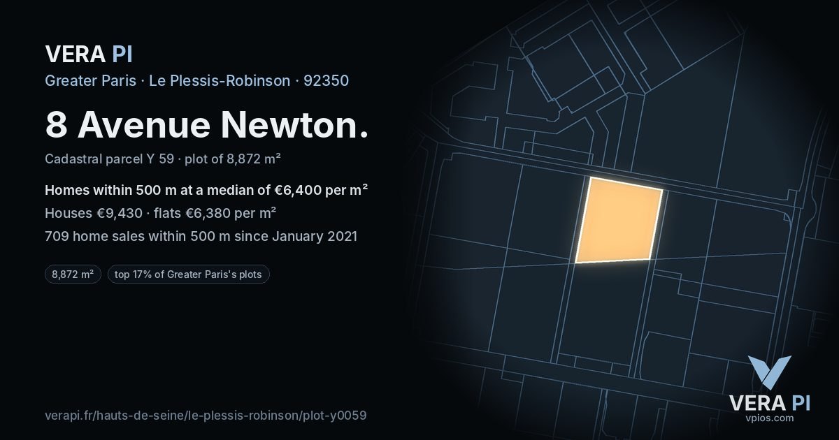8 Avenue Newton, Le Plessis-Robinson at night – the plot lit, the parcels around coloured by the prices near them