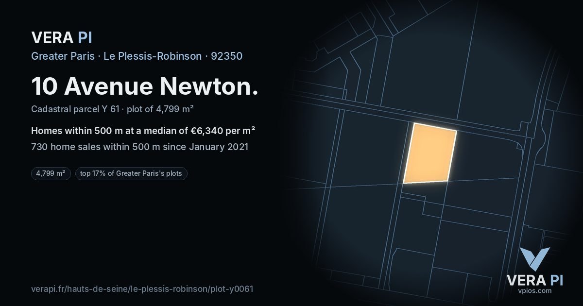 10 Avenue Newton, Le Plessis-Robinson at night – the plot lit, the parcels around coloured by the prices near them