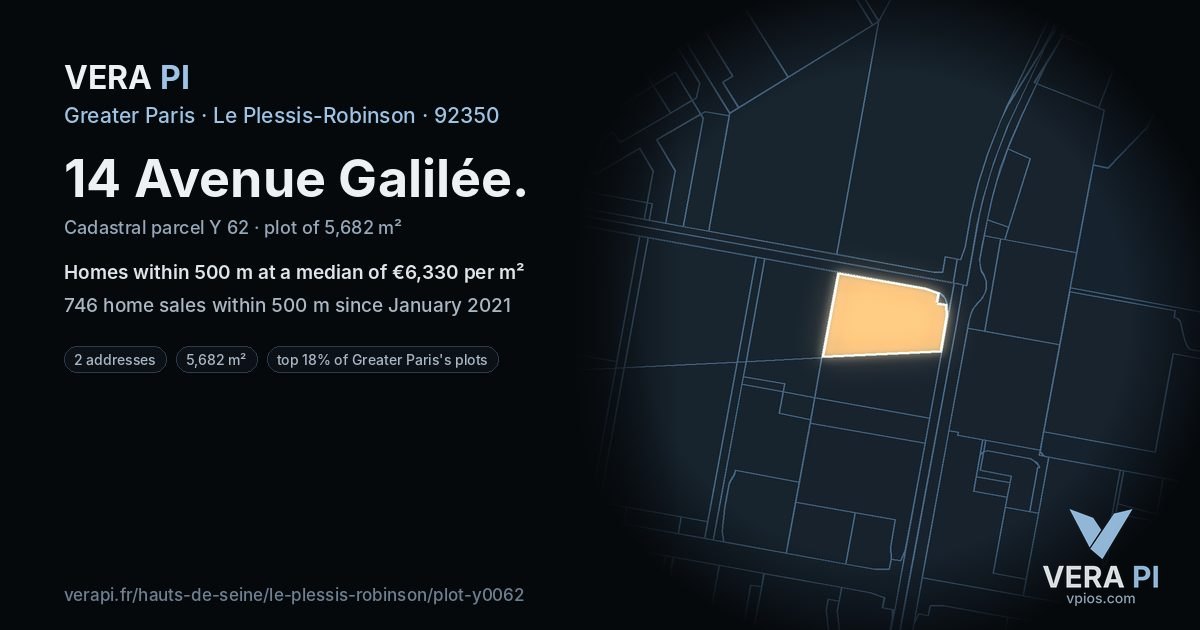 14 Avenue Galilée, Le Plessis-Robinson at night – the plot lit, the parcels around coloured by the prices near them