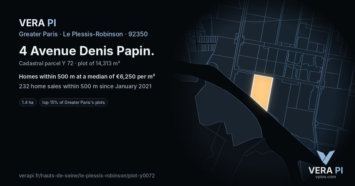4 Avenue Denis Papin, Le Plessis-Robinson at night – the plot lit, the parcels around coloured by the prices near them