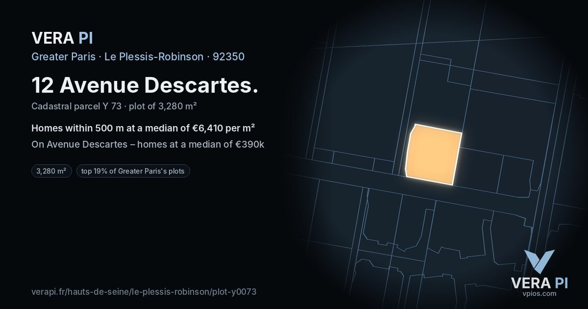 12 Avenue Descartes, Le Plessis-Robinson at night – the plot lit, the parcels around coloured by the prices near them