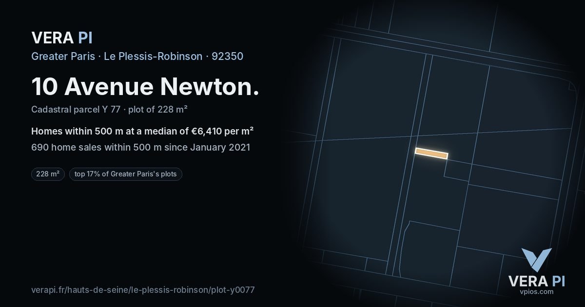 10 Avenue Newton, Le Plessis-Robinson at night – the plot lit, the parcels around coloured by the prices near them