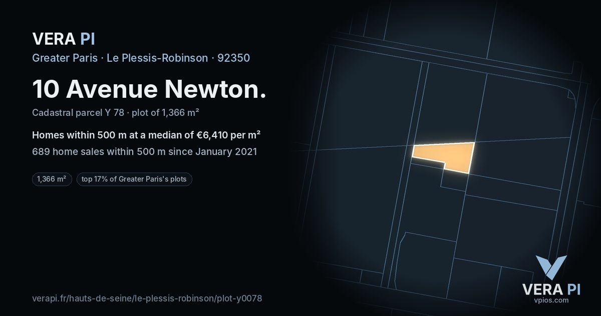 10 Avenue Newton, Le Plessis-Robinson at night – the plot lit, the parcels around coloured by the prices near them