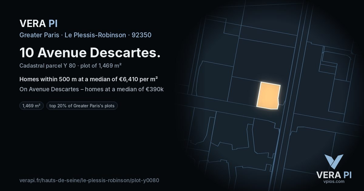 10 Avenue Descartes, Le Plessis-Robinson at night – the plot lit, the parcels around coloured by the prices near them