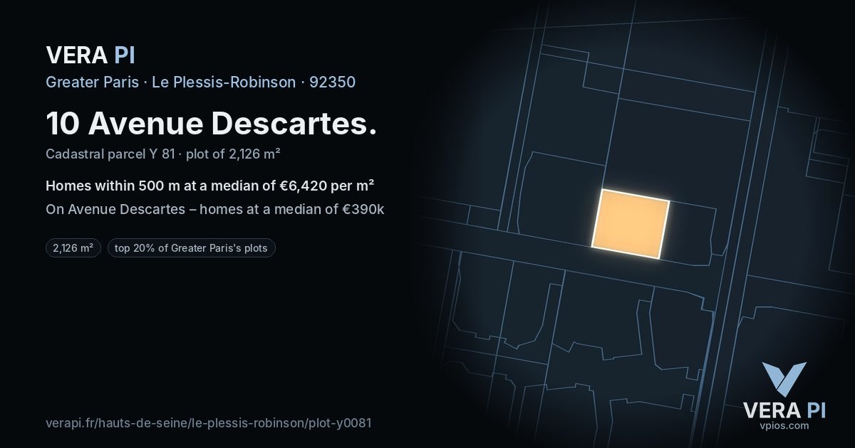 10 Avenue Descartes, Le Plessis-Robinson at night – the plot lit, the parcels around coloured by the prices near them