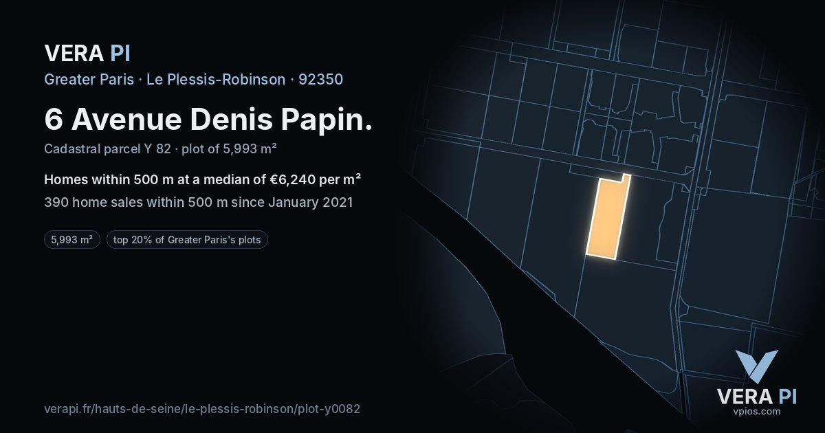 6 Avenue Denis Papin, Le Plessis-Robinson at night – the plot lit, the parcels around coloured by the prices near them