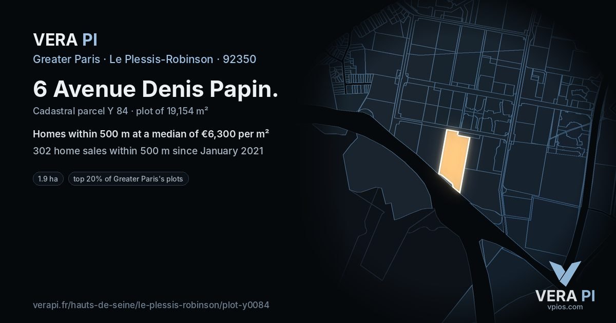 6 Avenue Denis Papin, Le Plessis-Robinson at night – the plot lit, the parcels around coloured by the prices near them