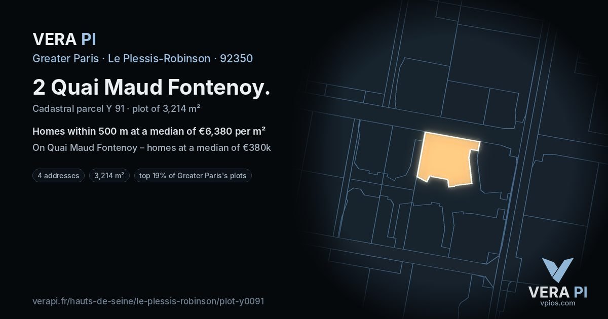 2 Quai Maud Fontenoy, Le Plessis-Robinson at night – the plot lit, the parcels around coloured by the prices near them