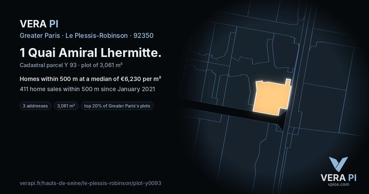 1 Quai Amiral Lhermitte, Le Plessis-Robinson at night – the plot lit, the parcels around coloured by the prices near them