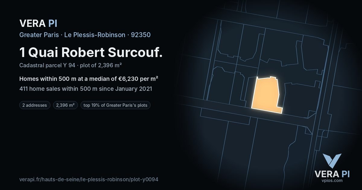 1 Quai Robert Surcouf, Le Plessis-Robinson at night – the plot lit, the parcels around coloured by the prices near them