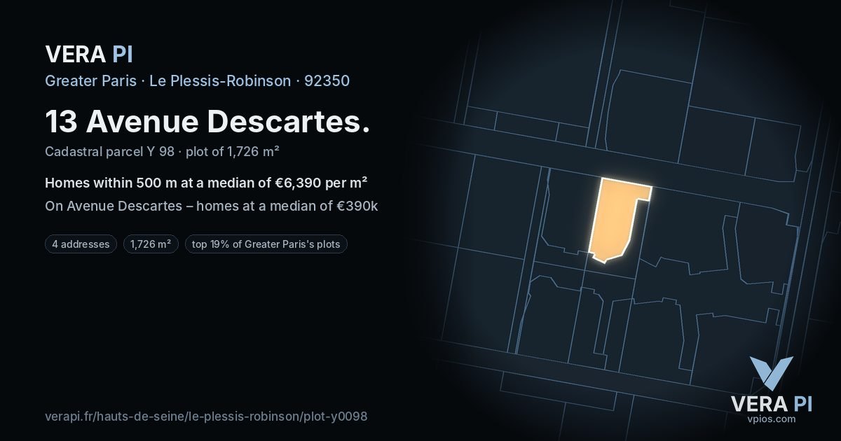13 Avenue Descartes, Le Plessis-Robinson at night – the plot lit, the parcels around coloured by the prices near them