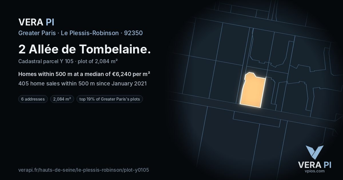 2 Allée de Tombelaine, Le Plessis-Robinson at night – the plot lit, the parcels around coloured by the prices near them