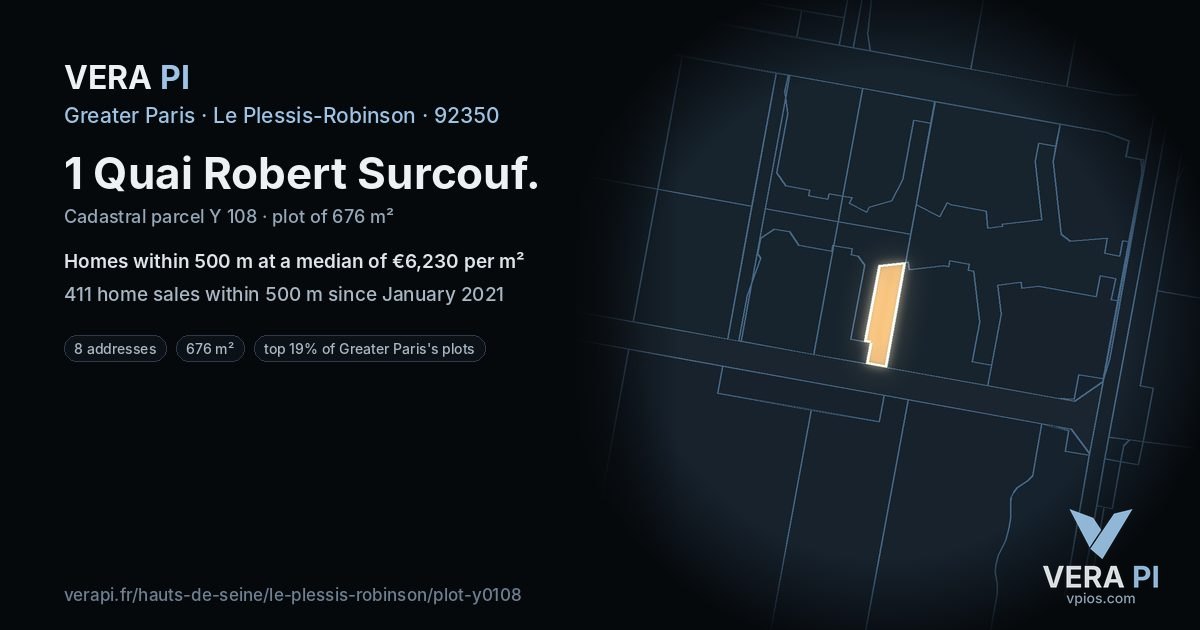 1 Quai Robert Surcouf, Le Plessis-Robinson at night – the plot lit, the parcels around coloured by the prices near them