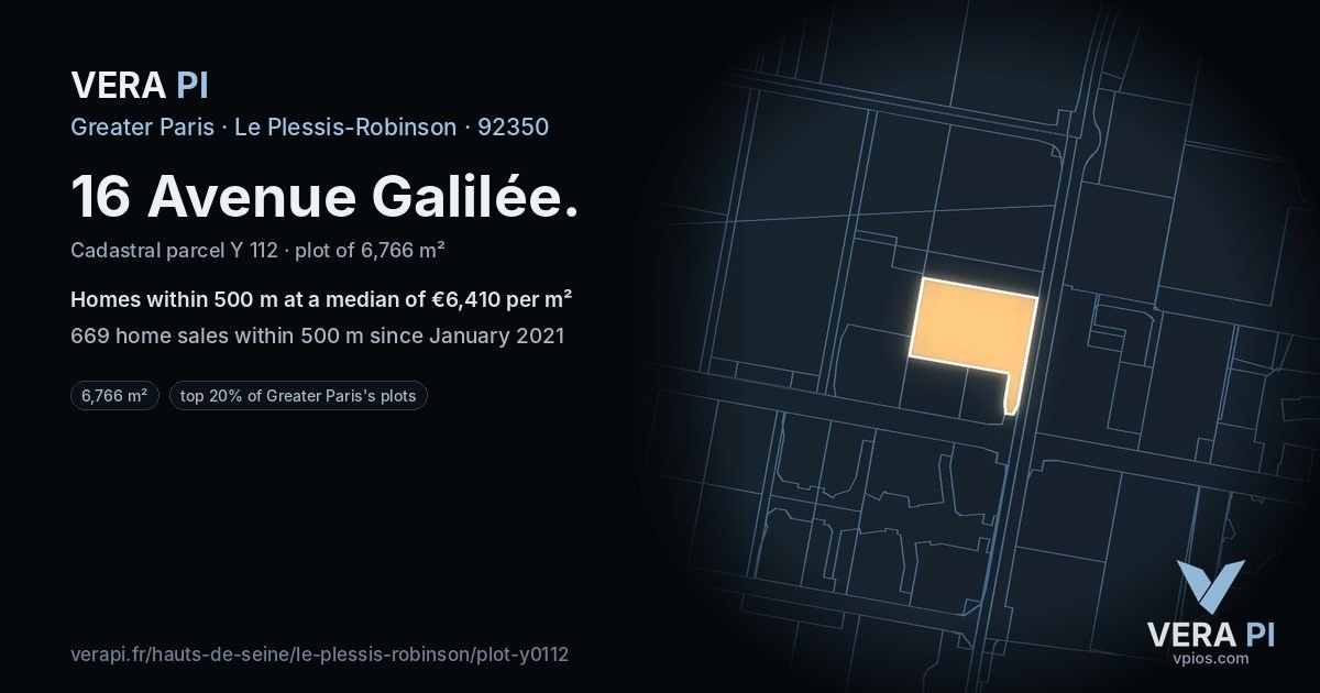 16 Avenue Galilée, Le Plessis-Robinson at night – the plot lit, the parcels around coloured by the prices near them