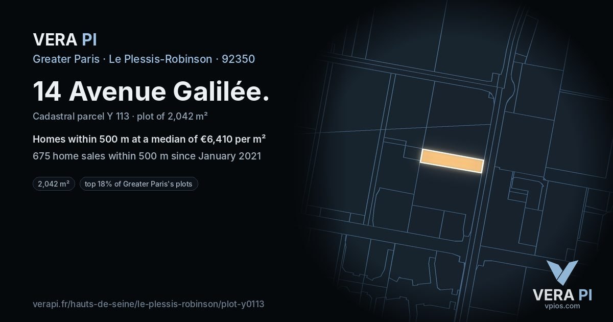 14 Avenue Galilée, Le Plessis-Robinson at night – the plot lit, the parcels around coloured by the prices near them