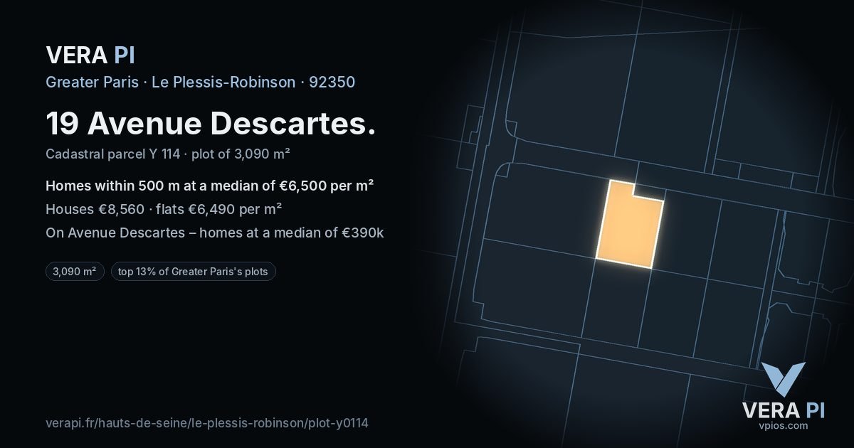 19 Avenue Descartes, Le Plessis-Robinson at night – the plot lit, the parcels around coloured by the prices near them