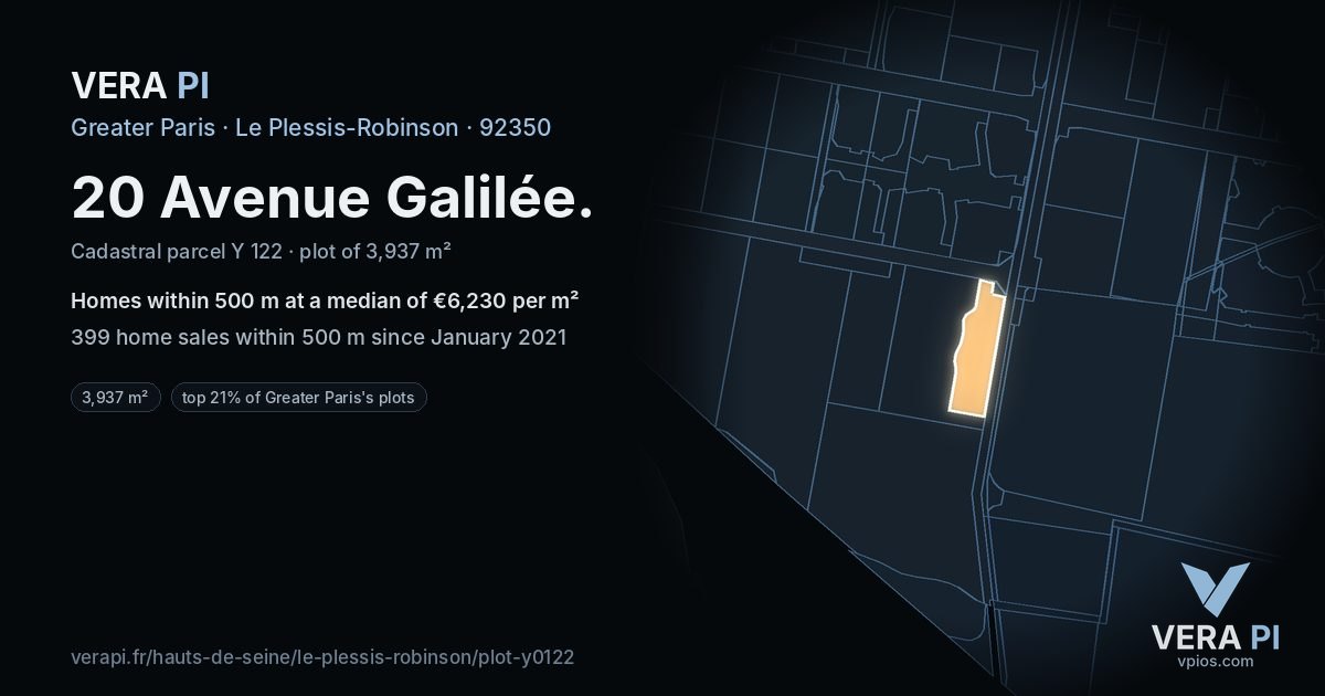 20 Avenue Galilée, Le Plessis-Robinson at night – the plot lit, the parcels around coloured by the prices near them