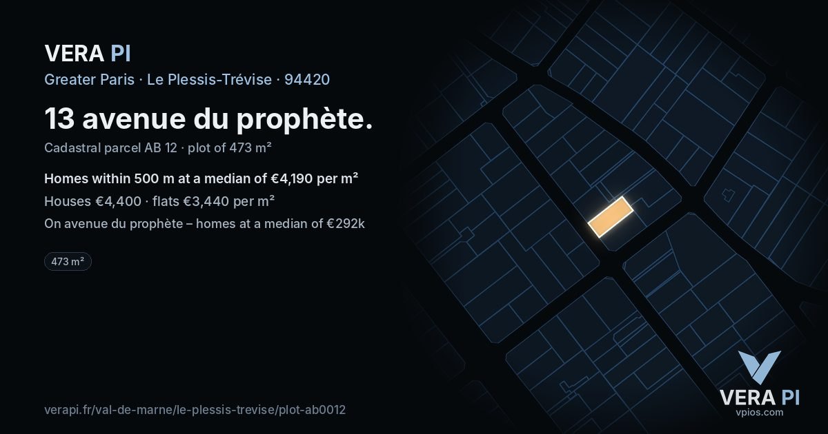 13 avenue du prophète, Le Plessis-Trévise at night – the plot lit, the parcels around coloured by the prices near them