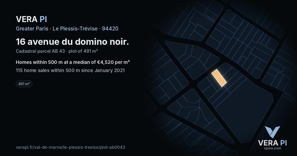 16 avenue du domino noir, Le Plessis-Trévise at night – the plot lit, the parcels around coloured by the prices near them