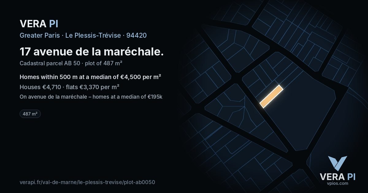 17 avenue de la maréchale, Le Plessis-Trévise at night – the plot lit, the parcels around coloured by the prices near them