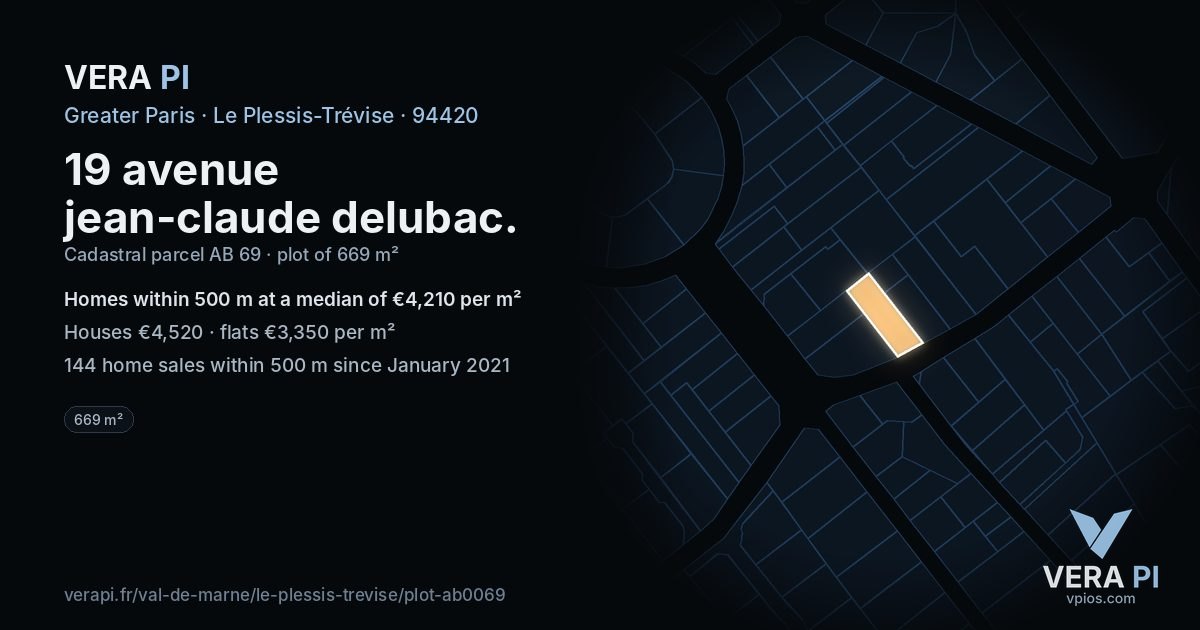 19 avenue jean-claude delubac, Le Plessis-Trévise at night – the plot lit, the parcels around coloured by the prices near them