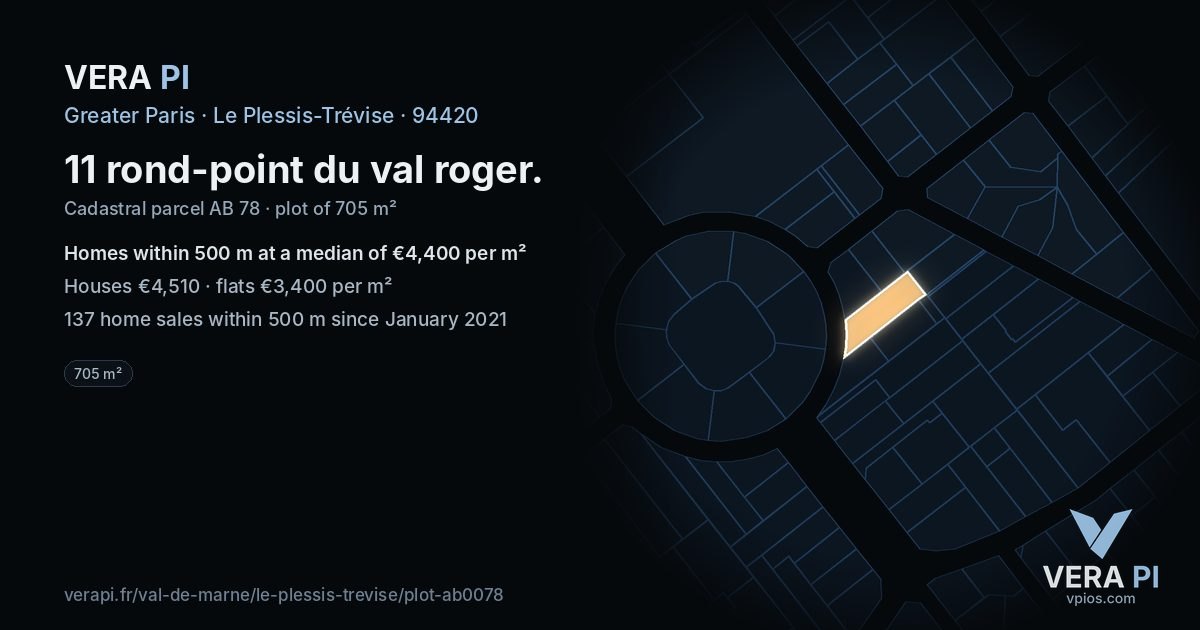 11 rond-point du val roger, Le Plessis-Trévise at night – the plot lit, the parcels around coloured by the prices near them