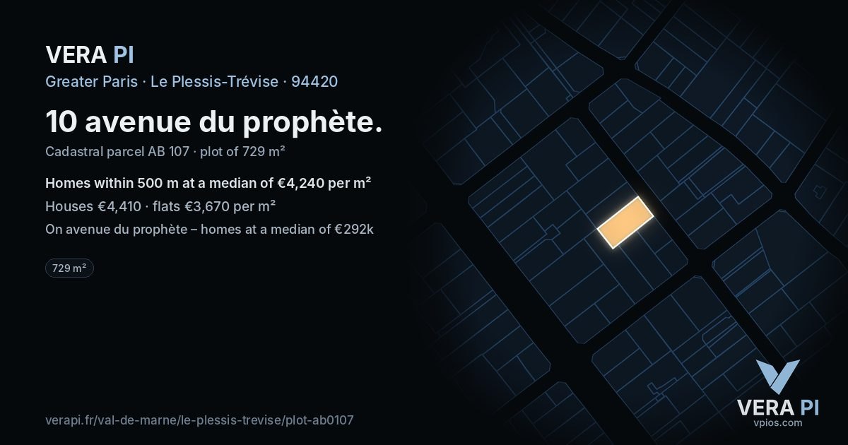 10 avenue du prophète, Le Plessis-Trévise at night – the plot lit, the parcels around coloured by the prices near them
