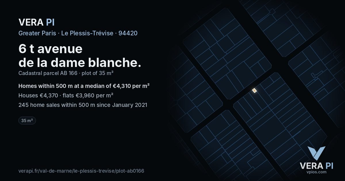 6 t avenue de la dame blanche, Le Plessis-Trévise at night – the plot lit, the parcels around coloured by the prices near them