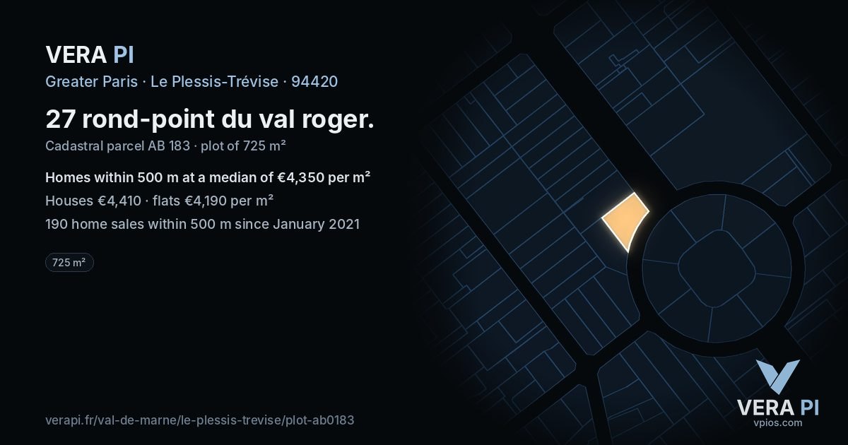 27 rond-point du val roger, Le Plessis-Trévise at night – the plot lit, the parcels around coloured by the prices near them