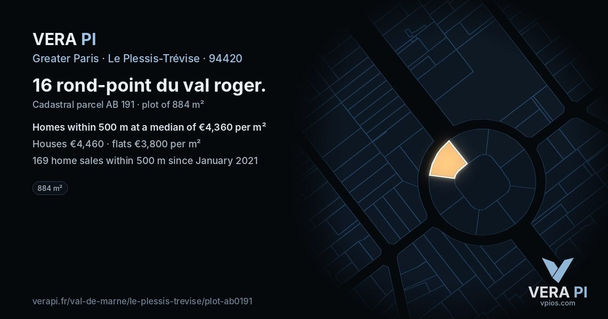 16 rond-point du val roger, Le Plessis-Trévise at night – the plot lit, the parcels around coloured by the prices near them