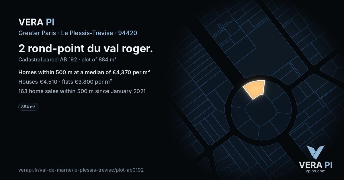 2 rond-point du val roger, Le Plessis-Trévise at night – the plot lit, the parcels around coloured by the prices near them