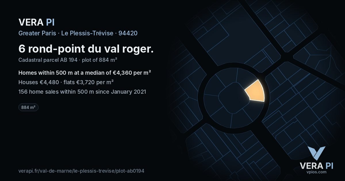 6 rond-point du val roger, Le Plessis-Trévise at night – the plot lit, the parcels around coloured by the prices near them
