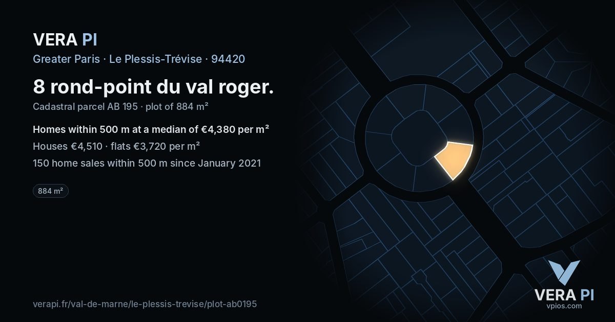 8 rond-point du val roger, Le Plessis-Trévise at night – the plot lit, the parcels around coloured by the prices near them
