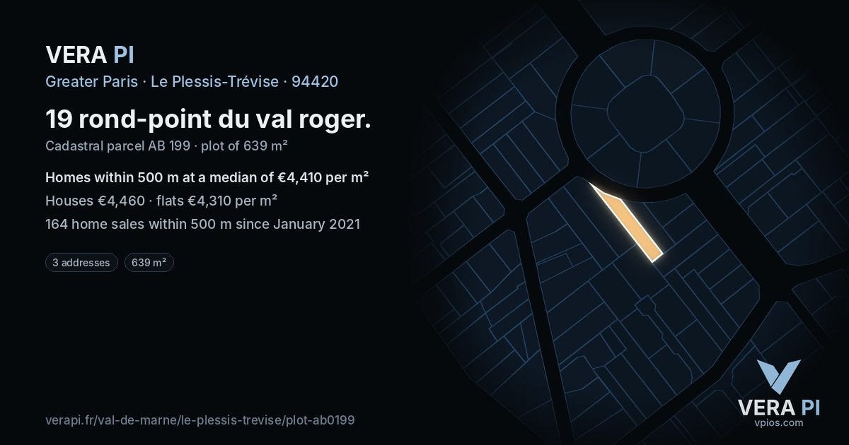 19 rond-point du val roger, Le Plessis-Trévise at night – the plot lit, the parcels around coloured by the prices near them